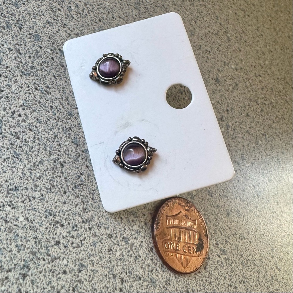 Vintage Avon 90s moonstone tiger eye stud earrings amethyst silver 1990s studs - Picture 8 of 11